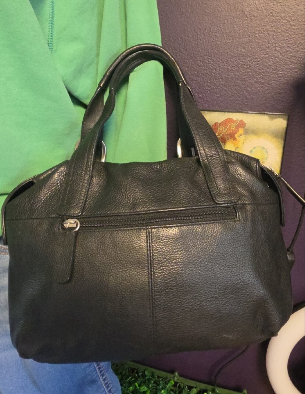 Rolfs Black Leather Side Snap Satchel with Buckle Accents
